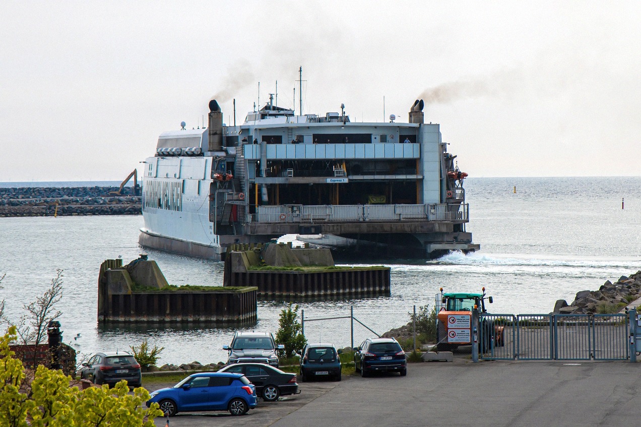 A Bornholmslinjen high-speed ferry leaving the port of Rønne, bound for Sweden.