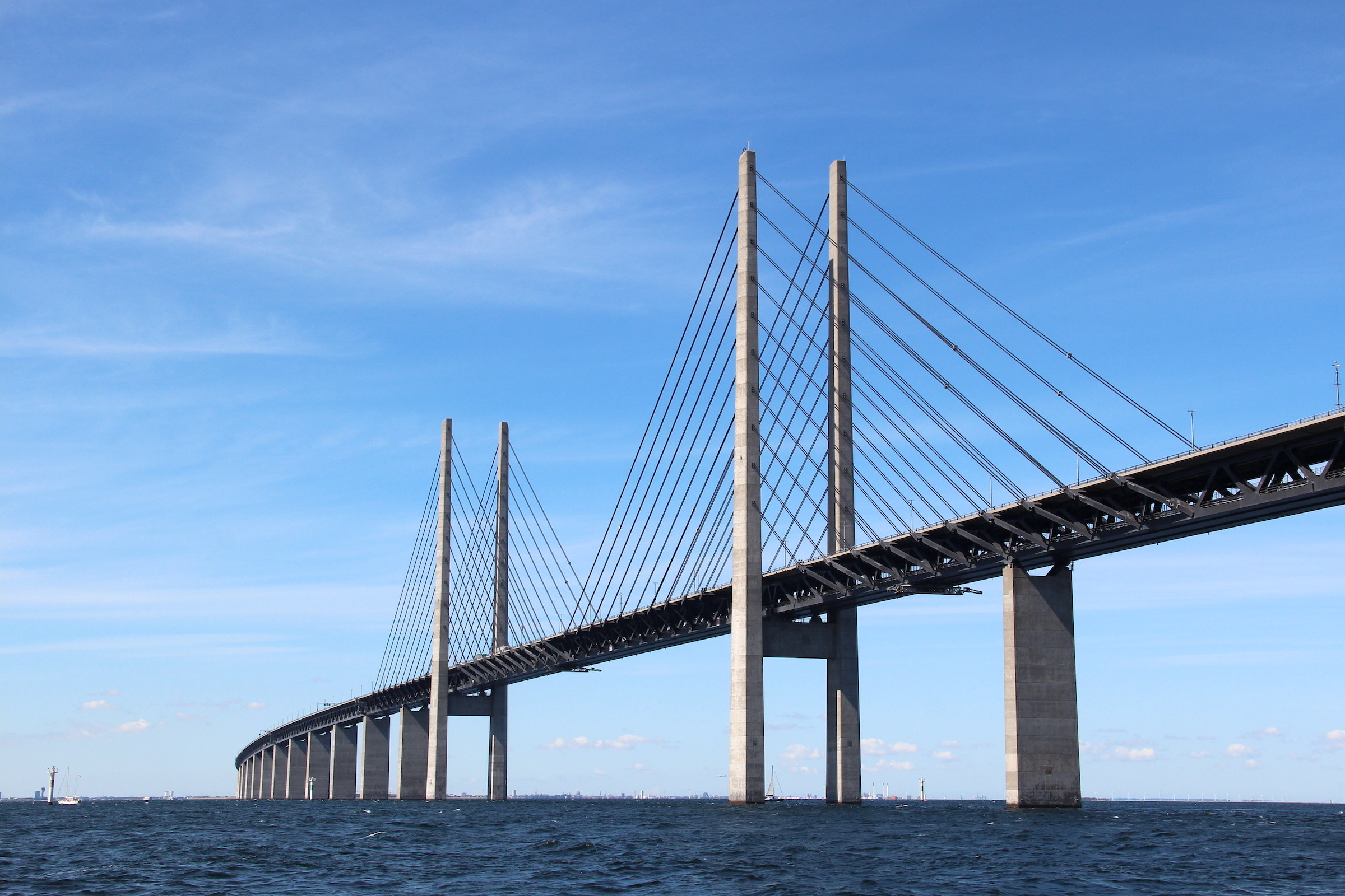 The Øresund Bridge between Denmark and Sweden, your onward route from Rødby towards Malmö.