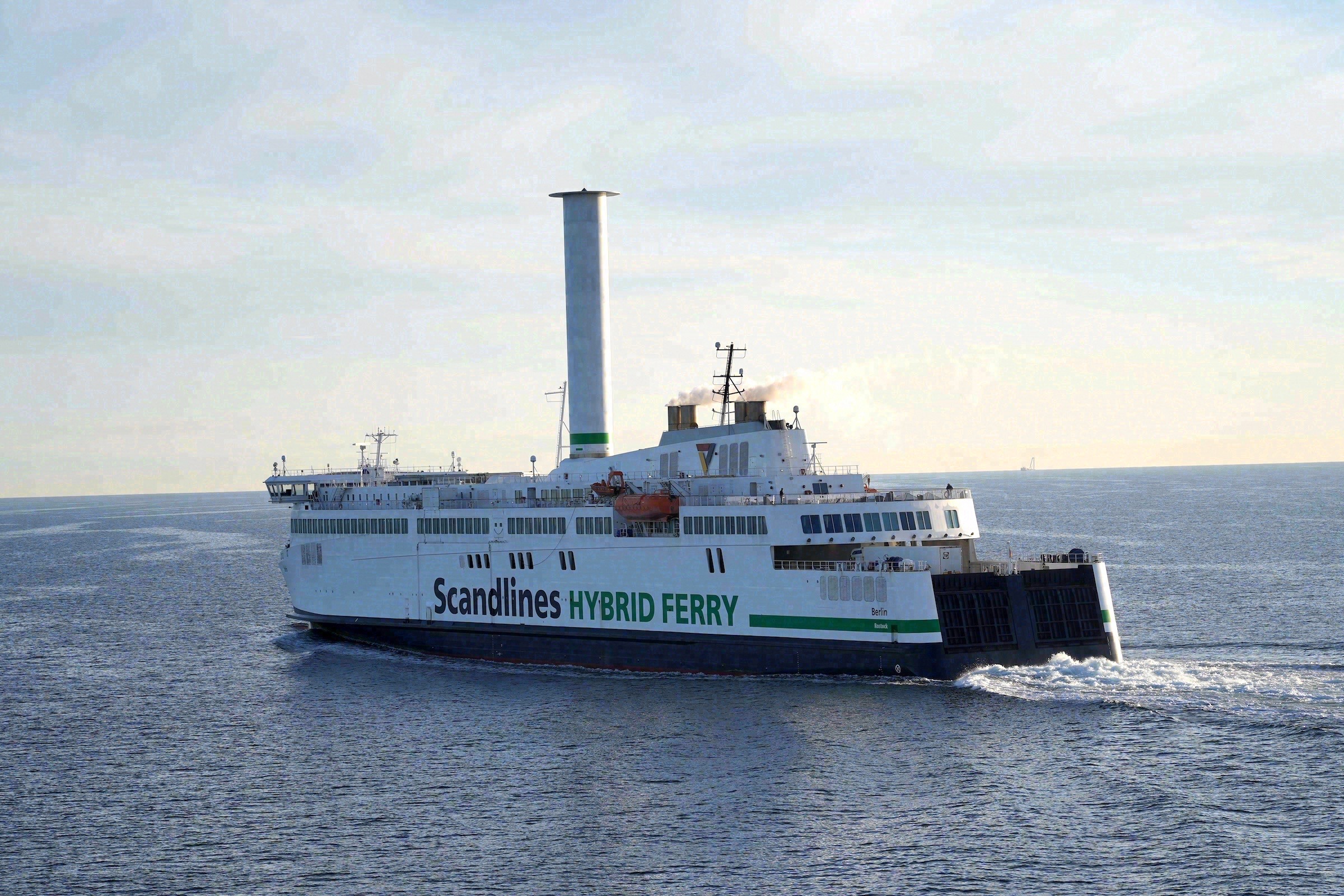 The Scandlines hybrid ferry Berlin on the Rostock-Gedser route across the Baltic Sea.
