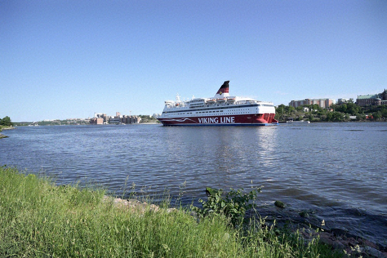 A Viking Line ferry on its way through the Stockholm archipelago.